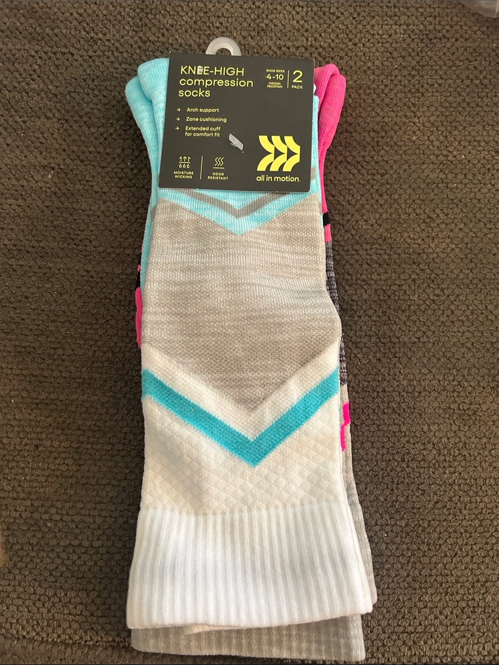 all in motion Knee-High Athletic Socks in White, Teal & Pink (2-Pack)